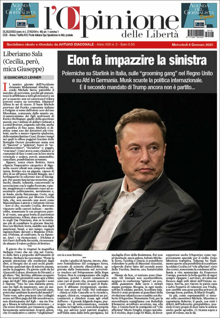 Portada de L'Opinione  delle Libertà (Italia)