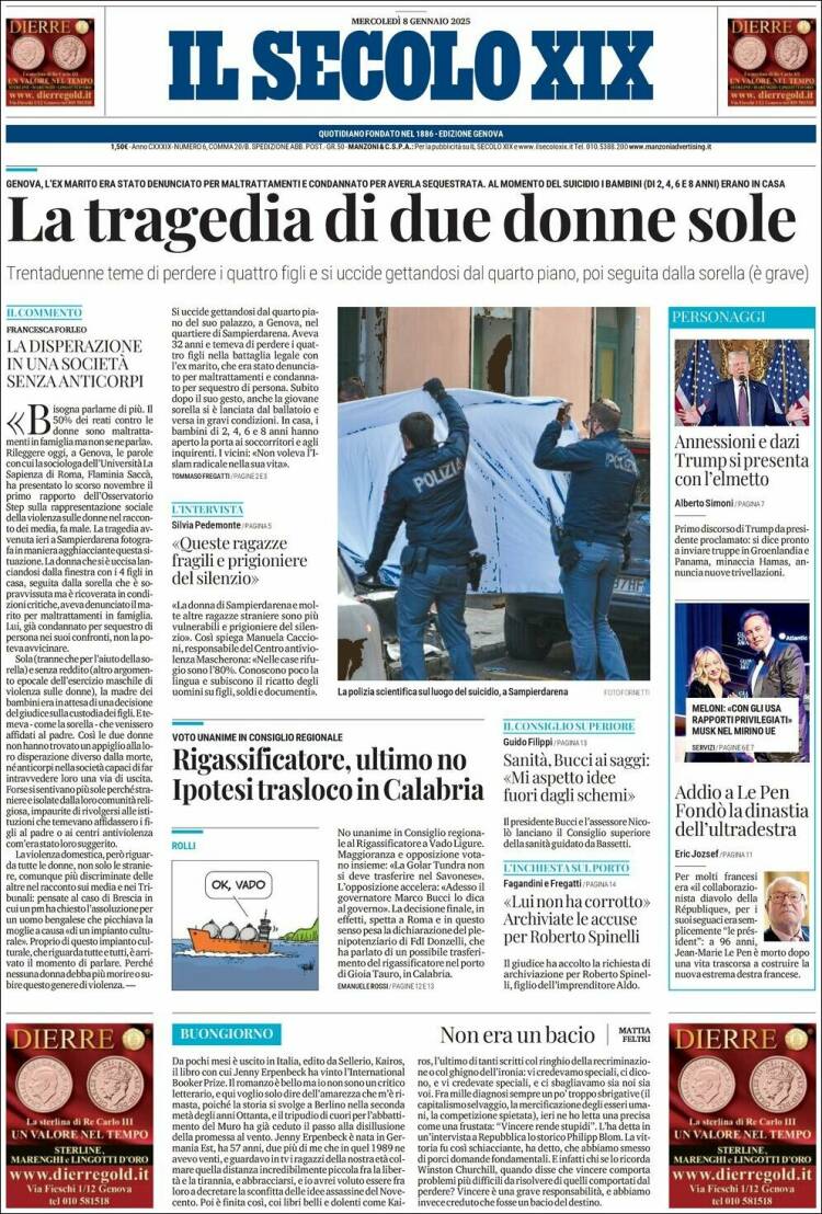 Portada de Il Secolo XIX (Italia)