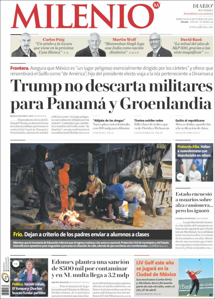 Portada de Milenio de Monterrey (México)