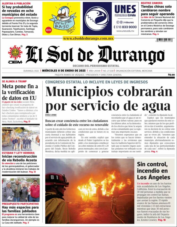 Portada de El Sol de Durango (México)