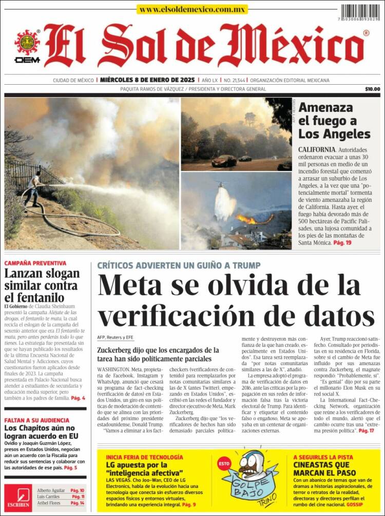 Portada de El Sol de México (México)