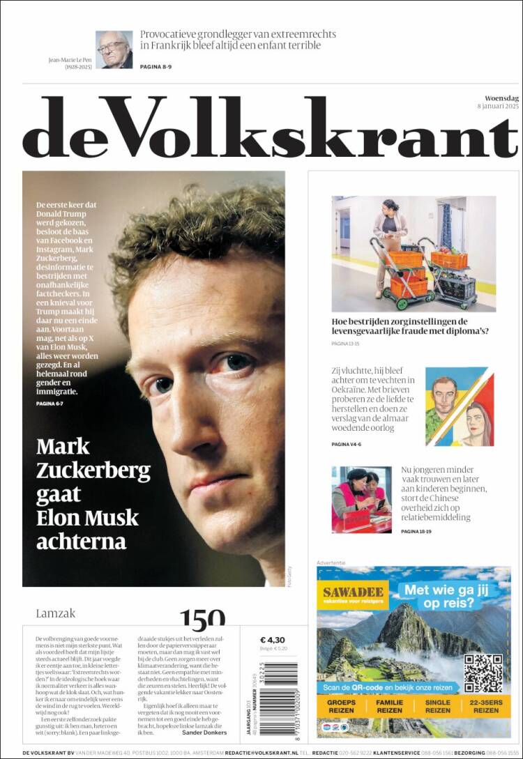 Portada de De Volkskrant (Pa&iacute;ses Bajos)