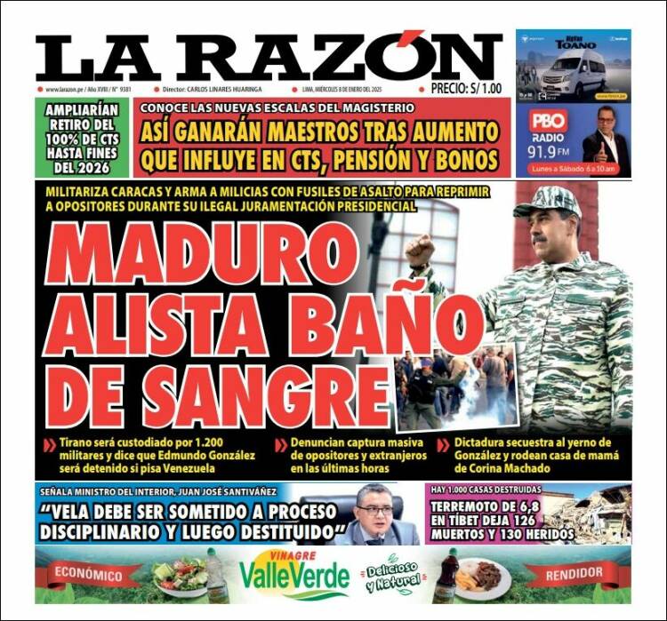 Portada de La Razón (Per&uacute;)