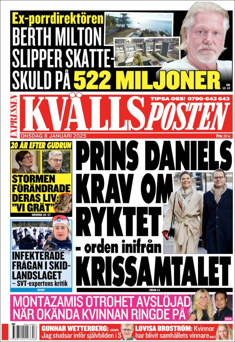 Portada de Kvällsposten (Suecia)