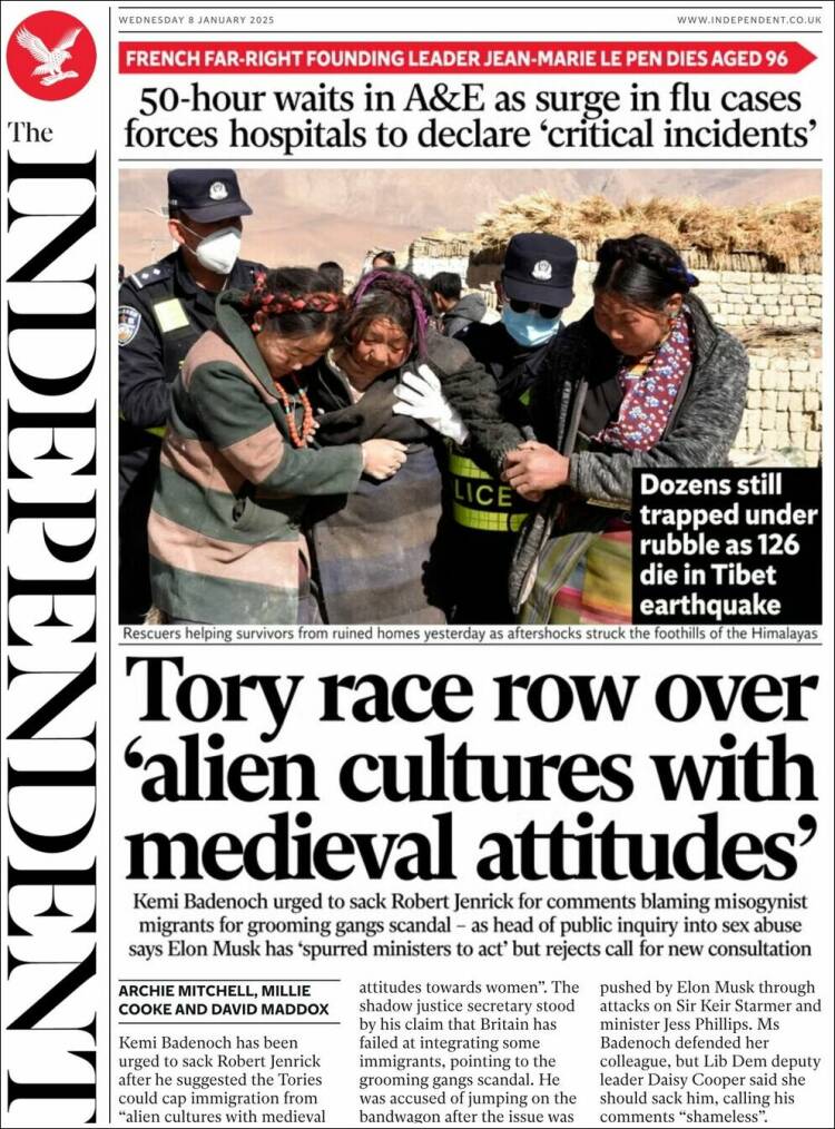 Portada de The Independent (Reino Unido)