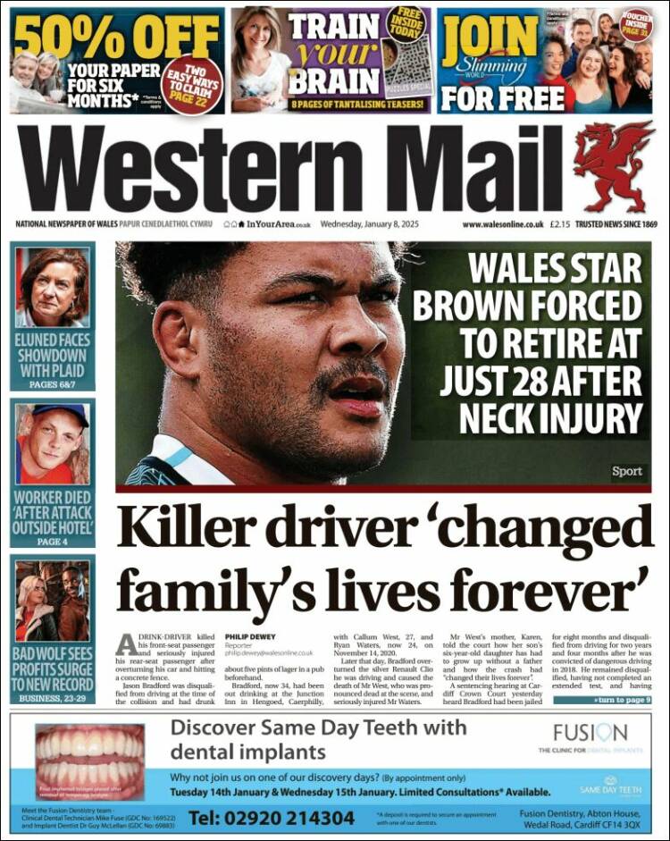 Portada de Western Mail (Reino Unido)