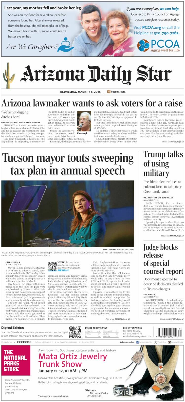 Portada de Arizona Daily Star (USA)