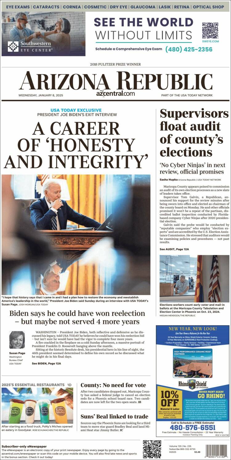 Portada de Arizona Republic News (USA)