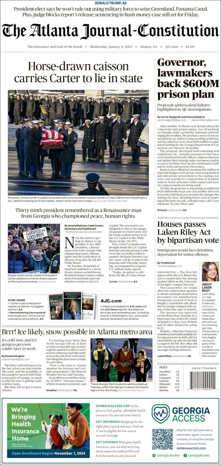 Portada de The Atlanta Journal-Constitution (USA)