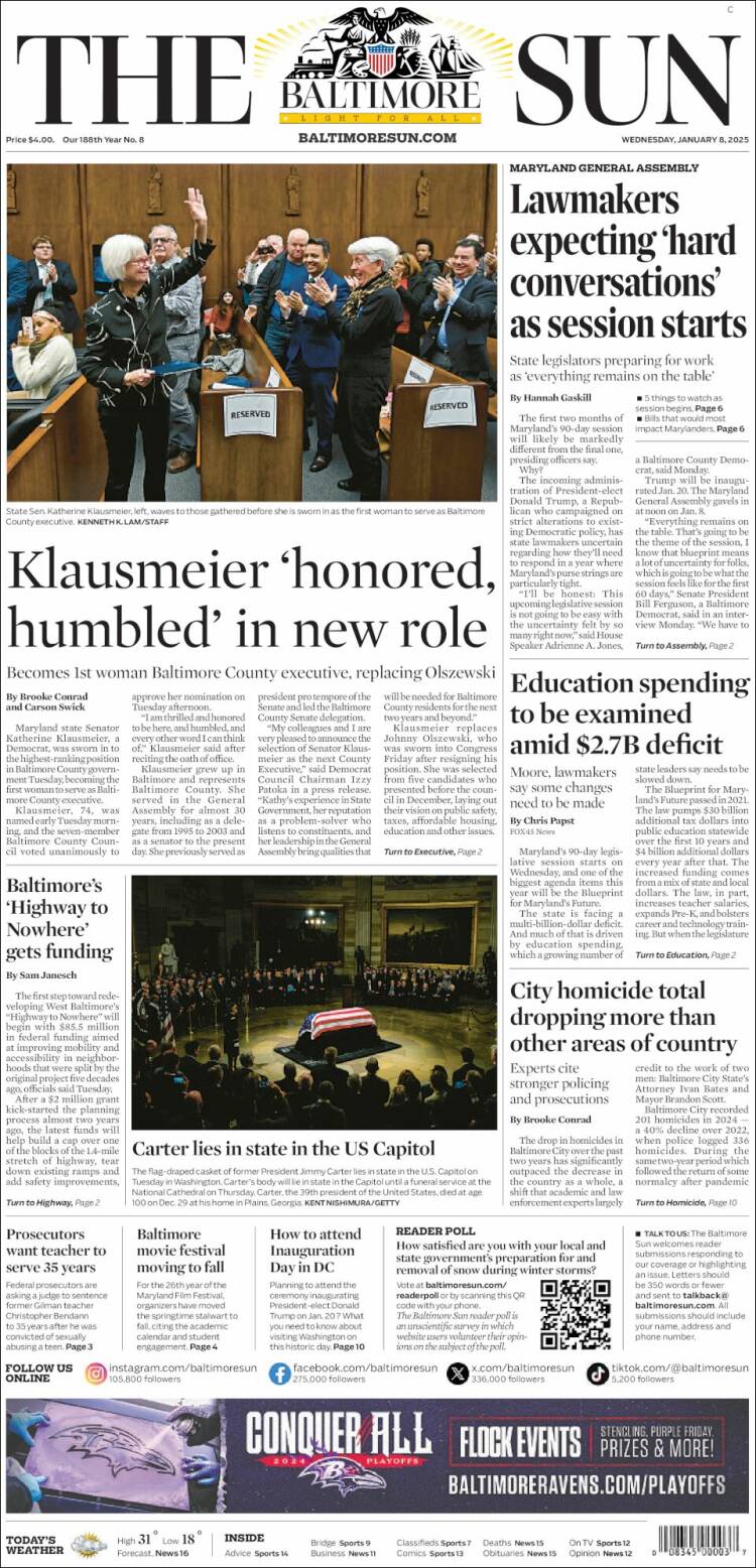 Portada de The Baltimore Sun (USA)
