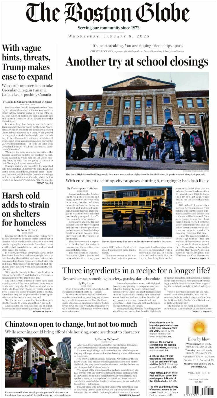 Portada de Boston Globe (USA)