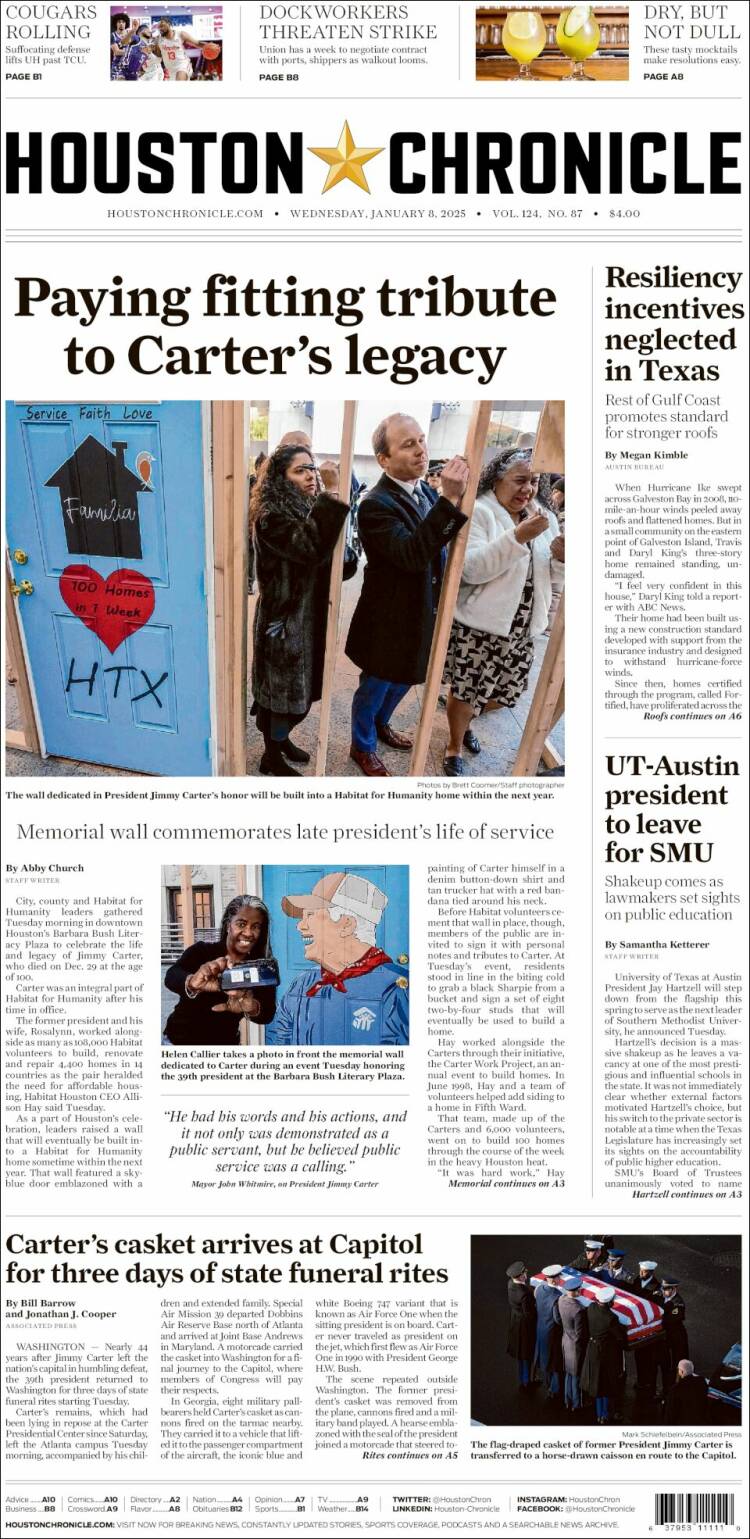 Portada de Houston Chronicle (USA)