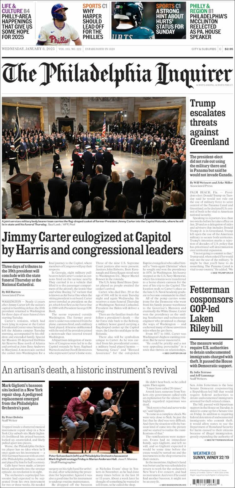 Portada de Philadelphia Inquirer (USA)