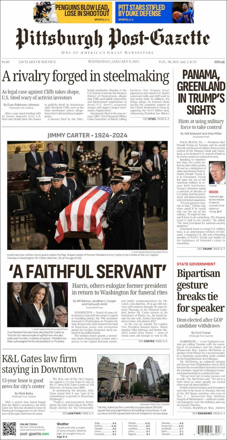 Portada de Pittsburgh Post-Gazette (USA)