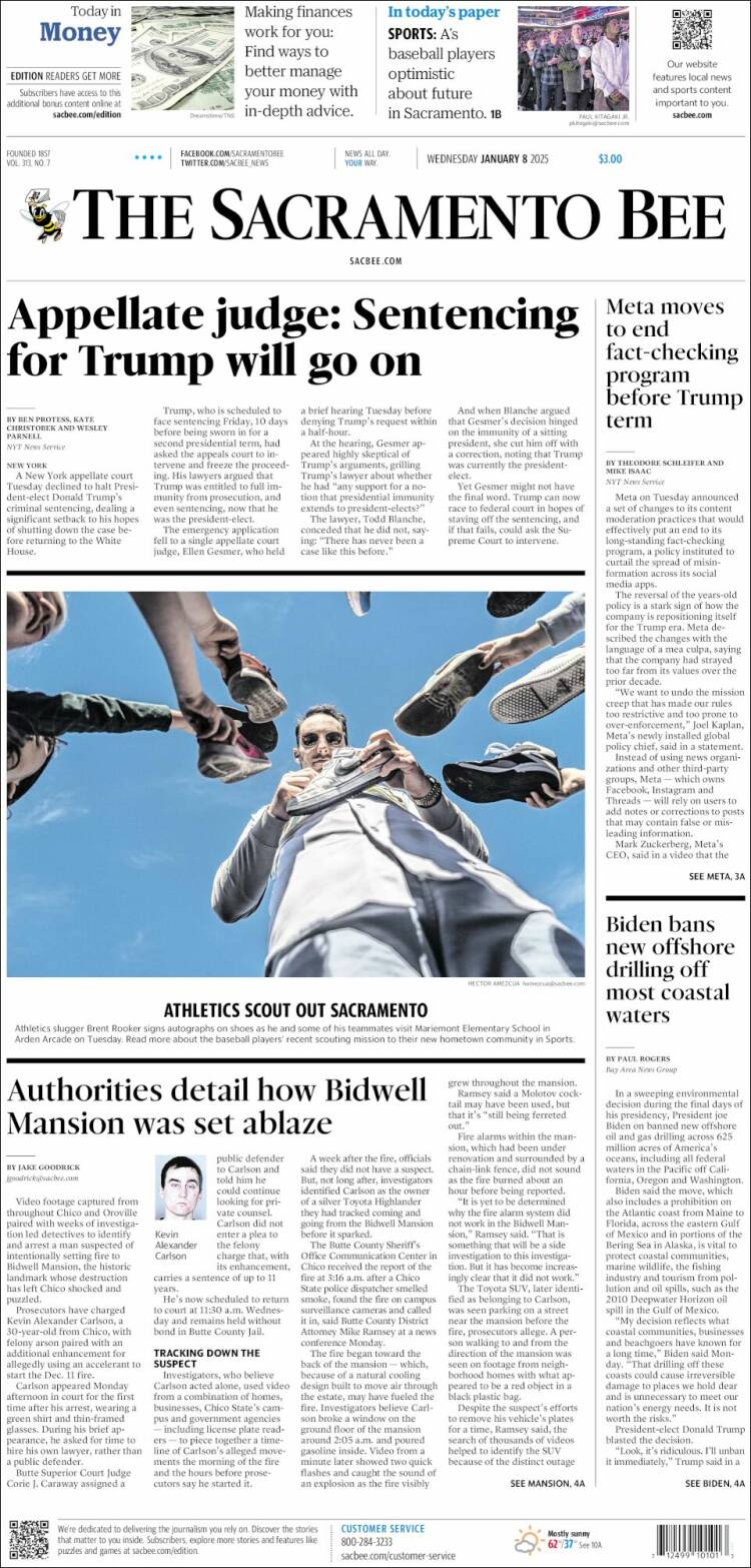 Portada de The Sacramento Bee (USA)