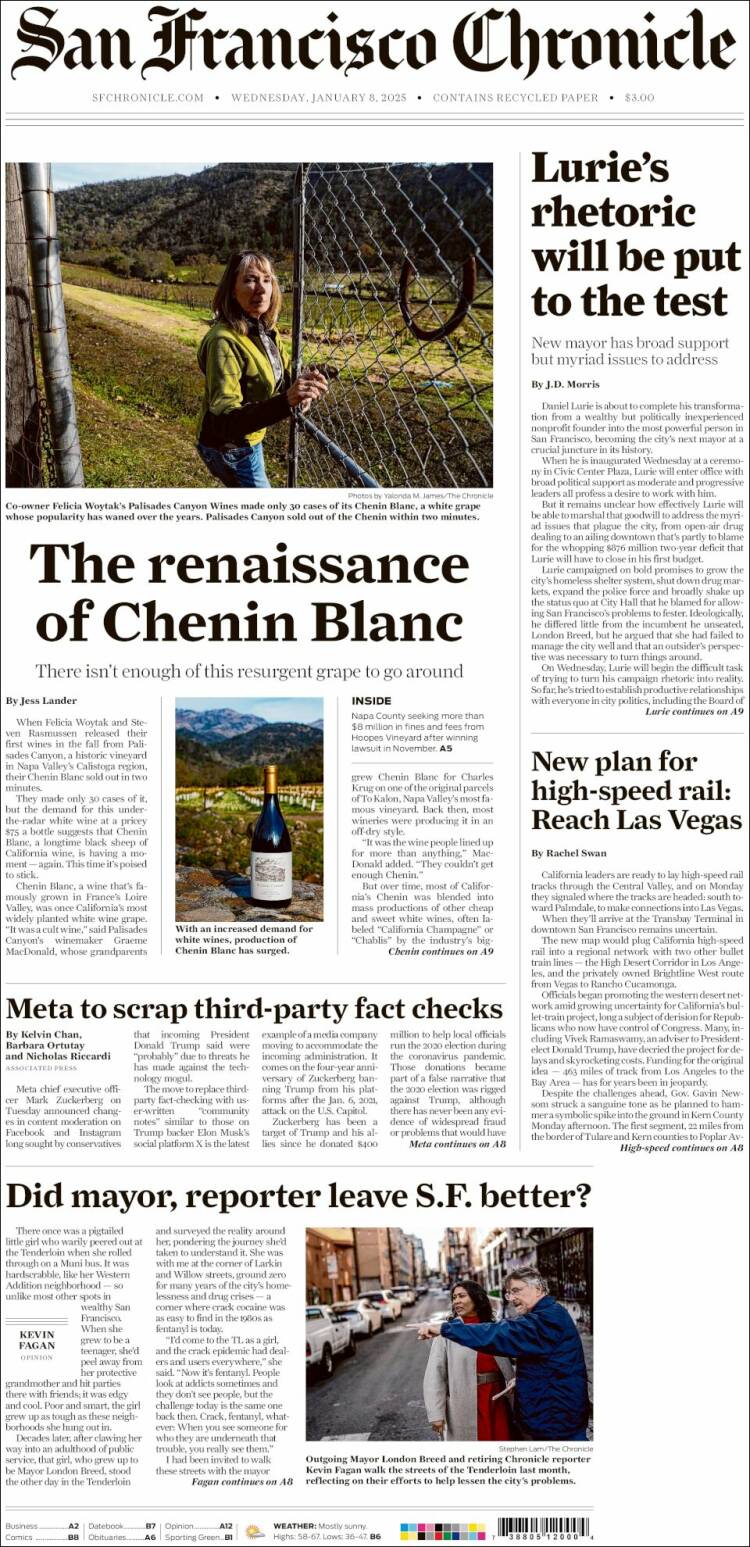 Portada de San Francisco Chronicle (USA)