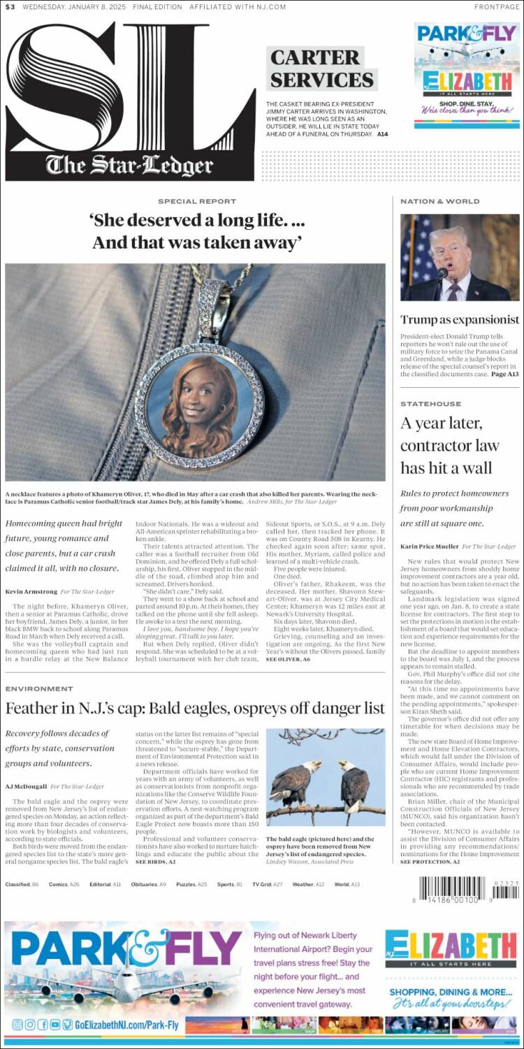 Portada de Star-Ledger (USA)