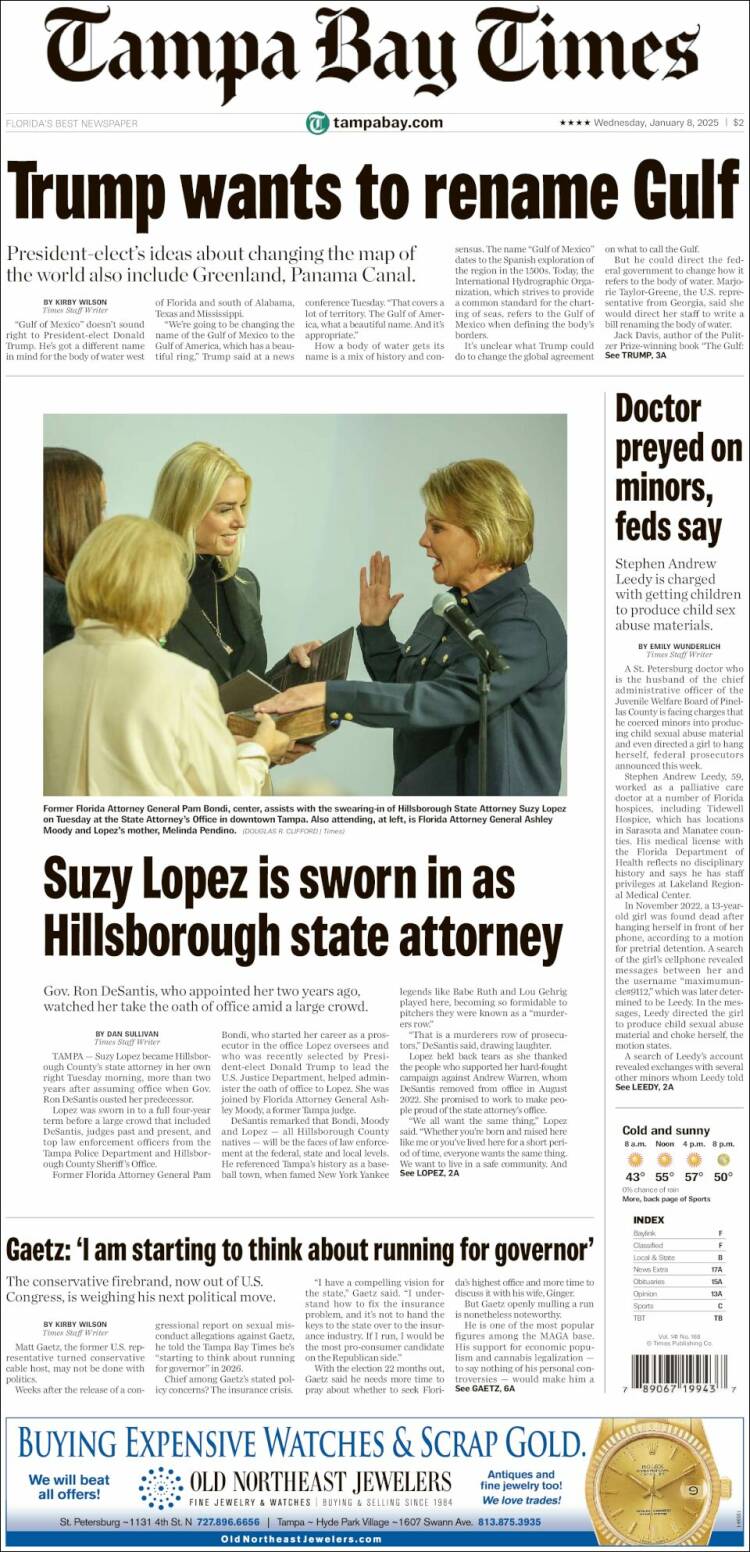 Portada de Tampa Bay Times (USA)