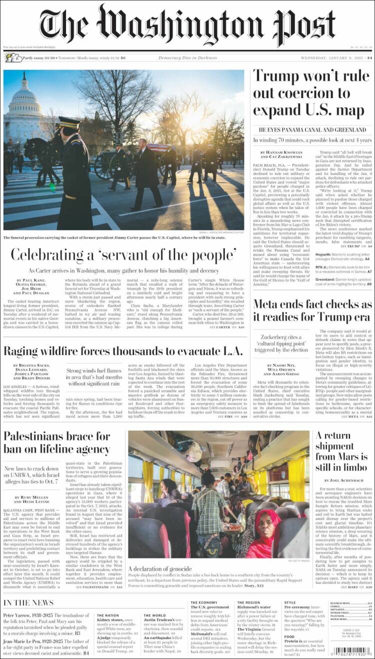 Portada de The Washington Post (USA)