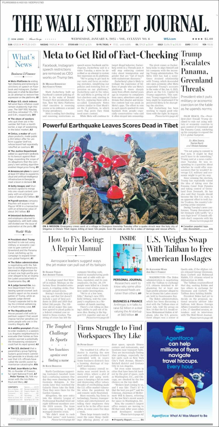 Portada de Wall Street Journal (USA)