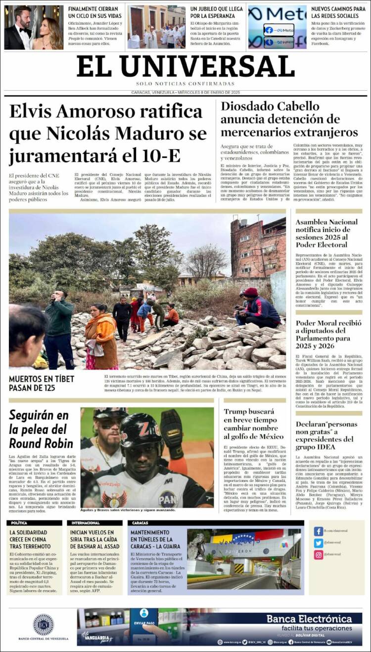 Portada de Universal (Venezuela)
