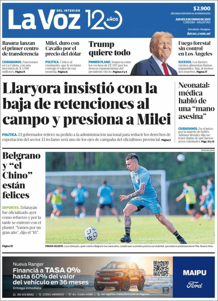 Portada de La Voz del Interior (Argentina)