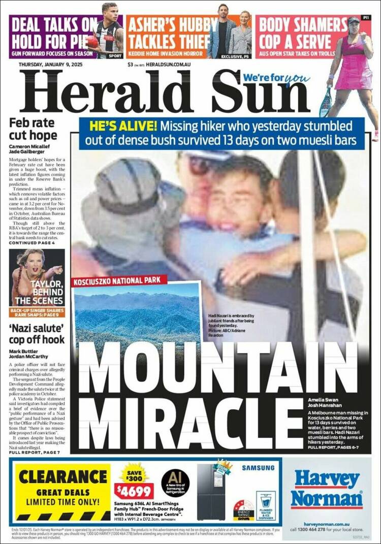 Portada de Herald Sun (Australia)