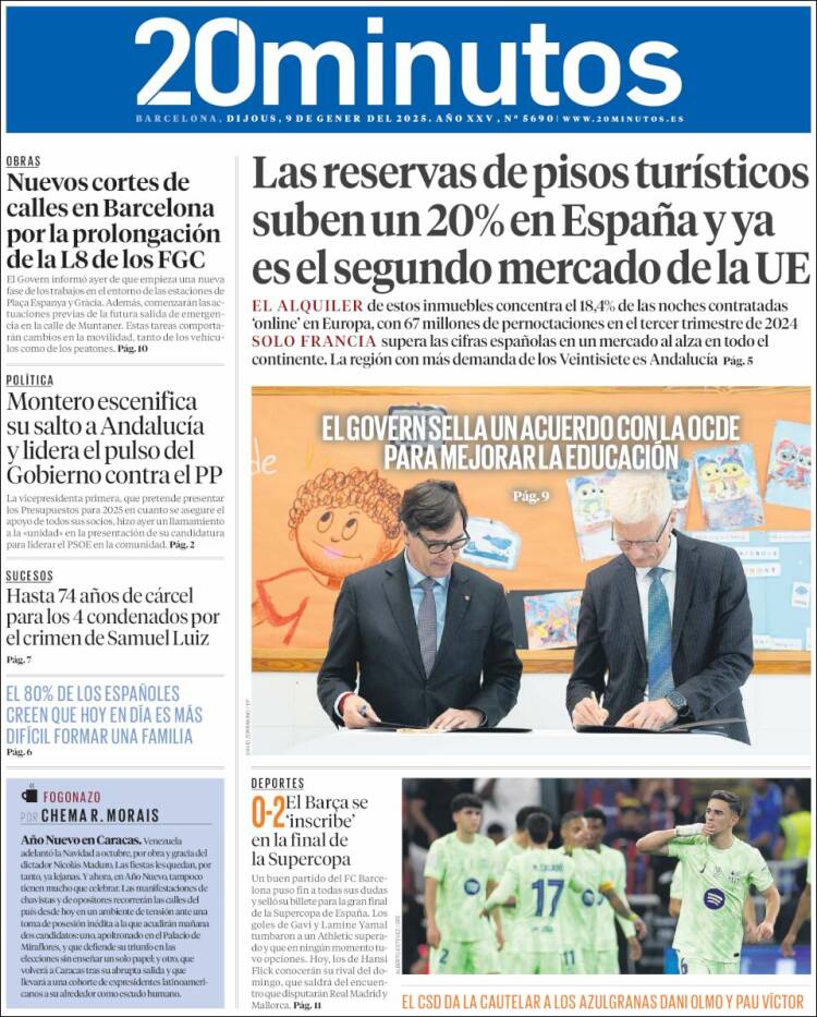 Portada de 20 Minutos - Barcelona (España)