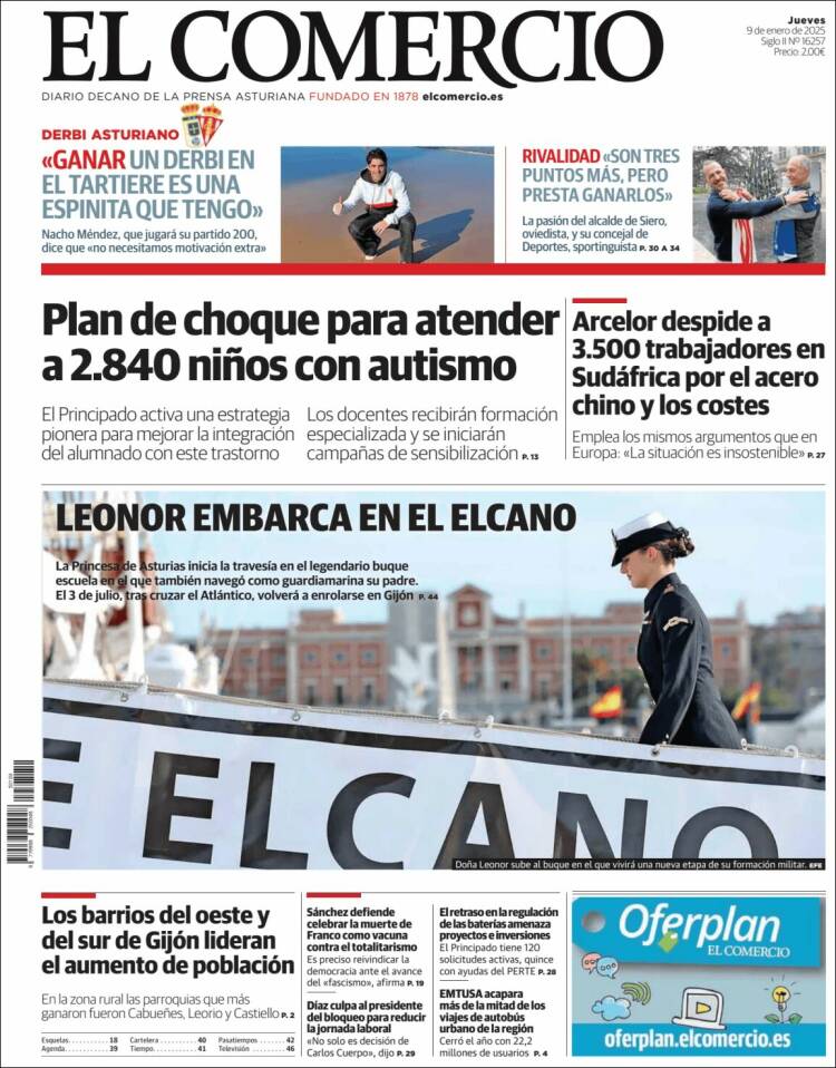 Portada de El Comercio - Gijón (España)