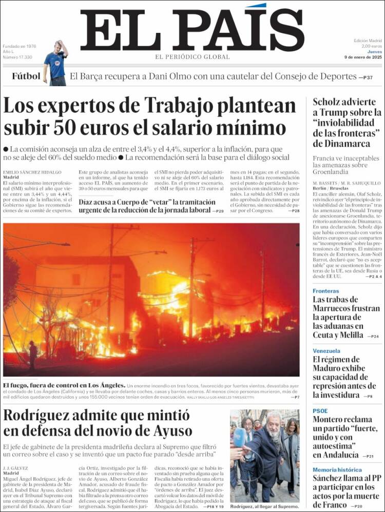 Portada de El País (España)