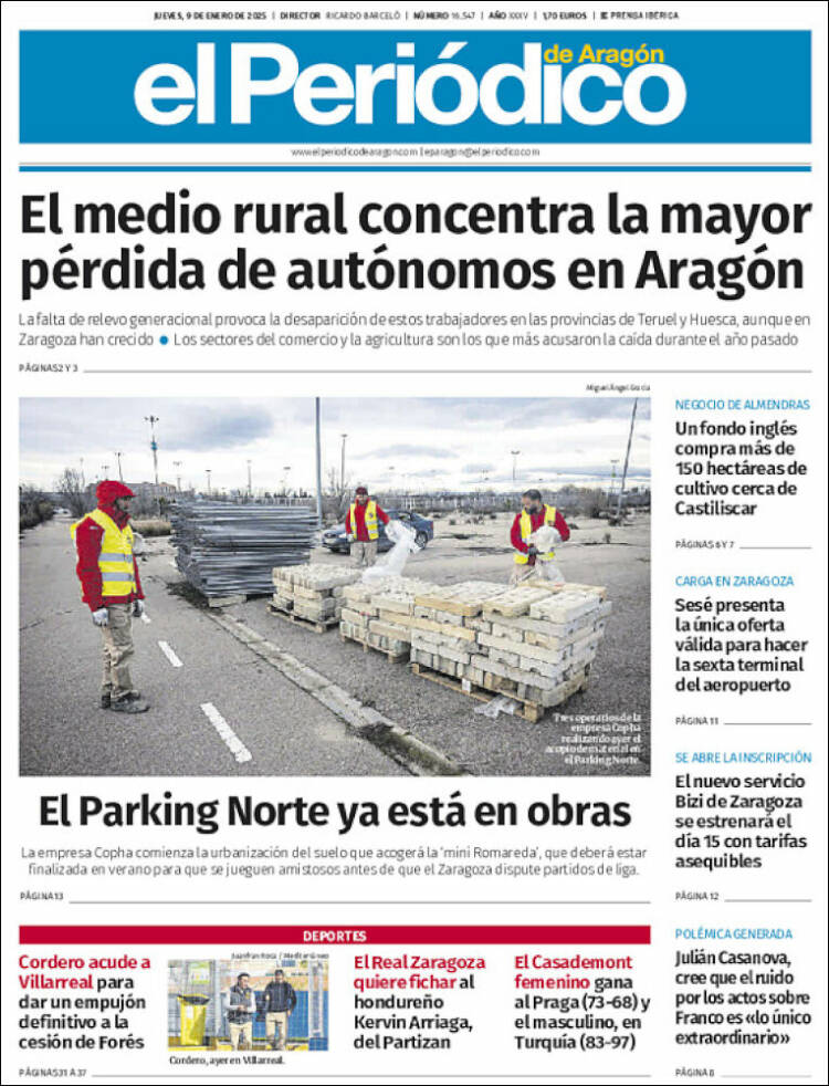 Portada de El Periódico de Aragón (España)