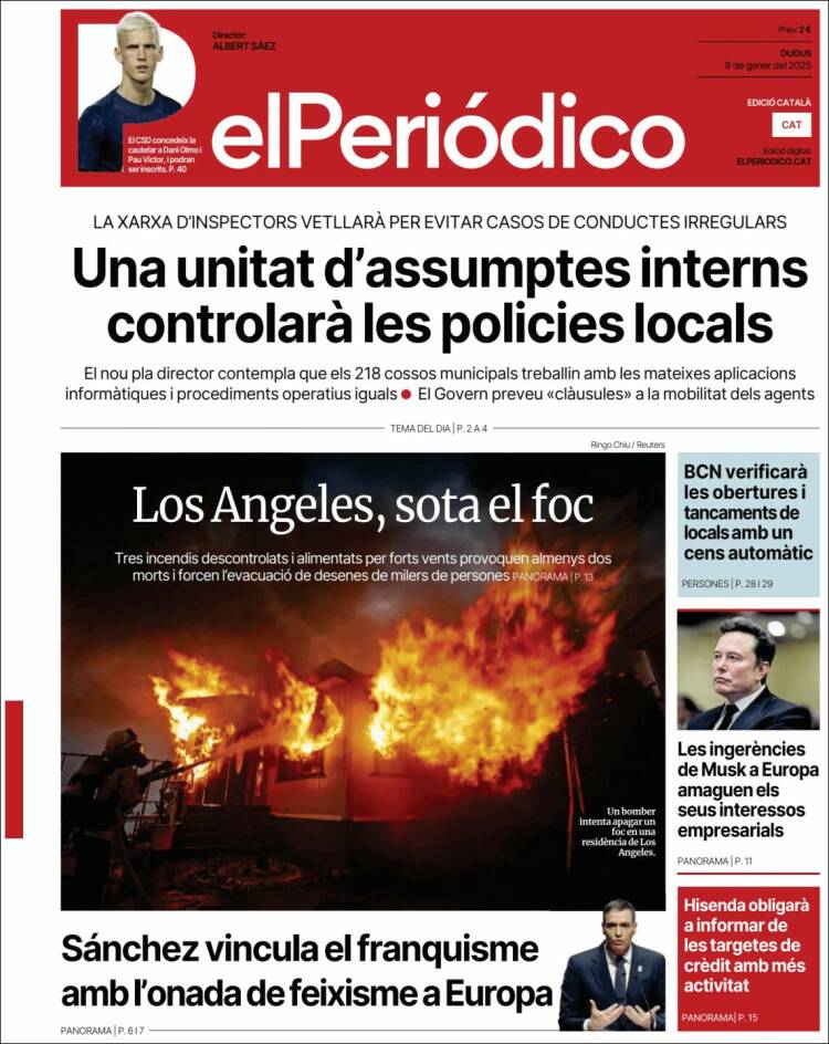 Portada de El Periódico de Catalunya (España)