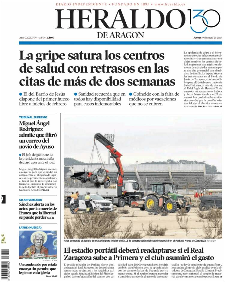 Portada de Heraldo de Aragón (España)