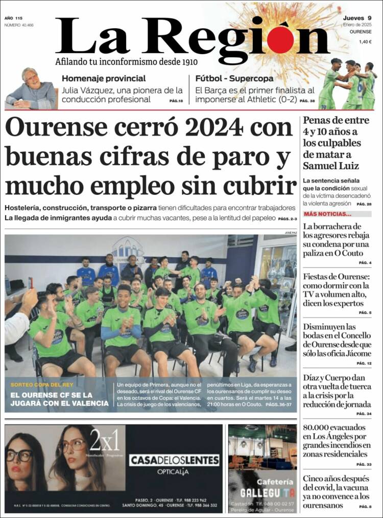 Portada de La Región de Ourense (España)