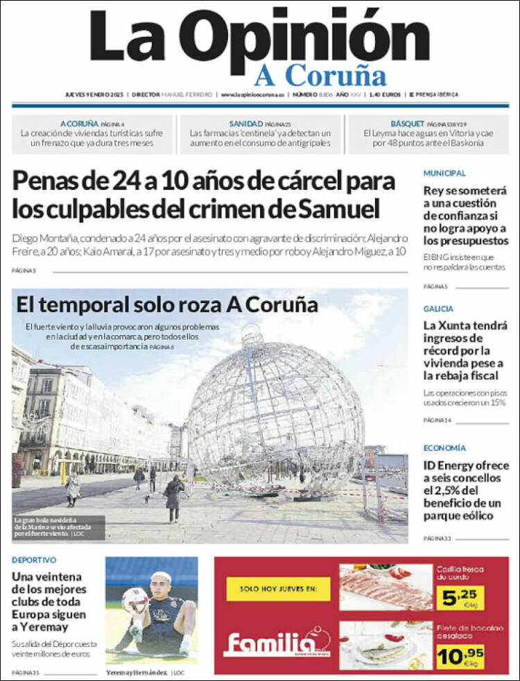 Portada de La Opinión de A Coruña (España)