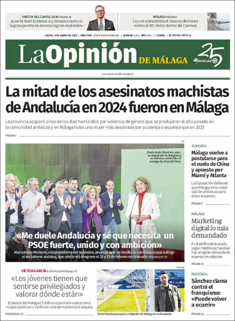 Portada de La Opinión de Málaga (España)