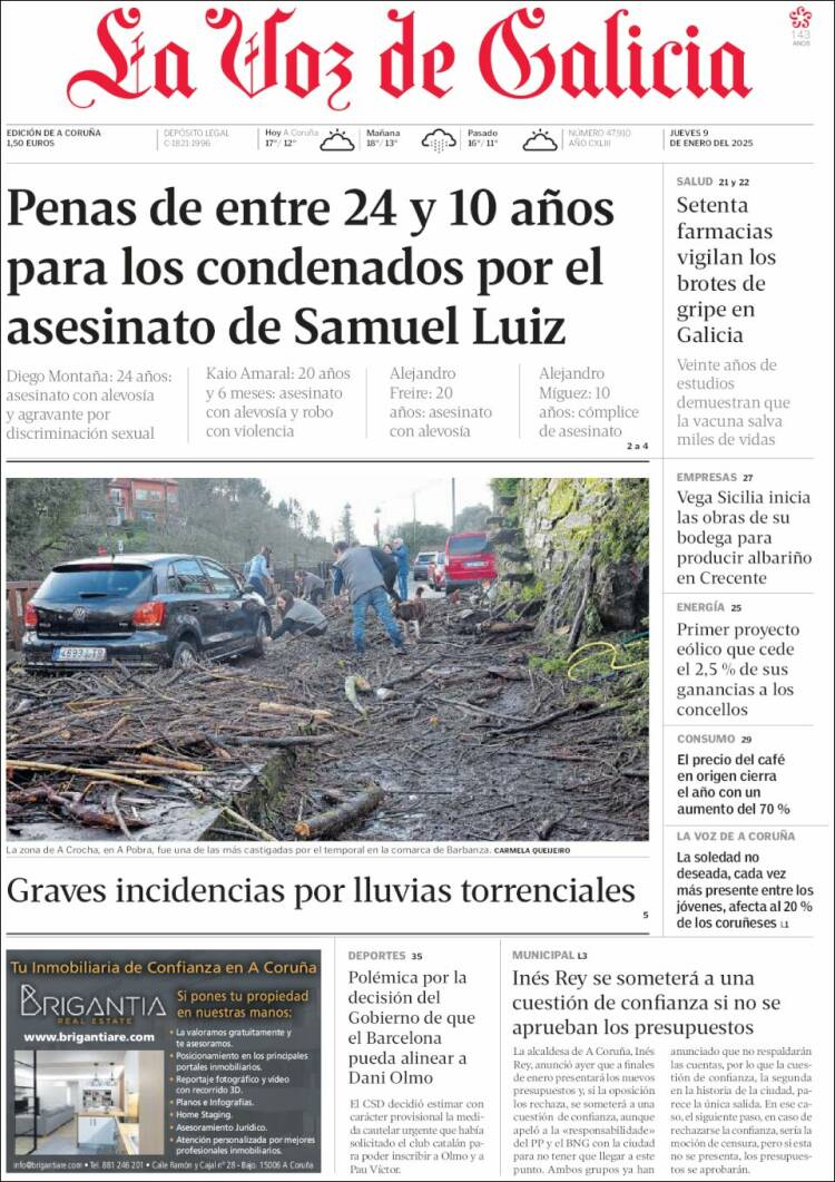 Portada de La Voz de Galicia (España)