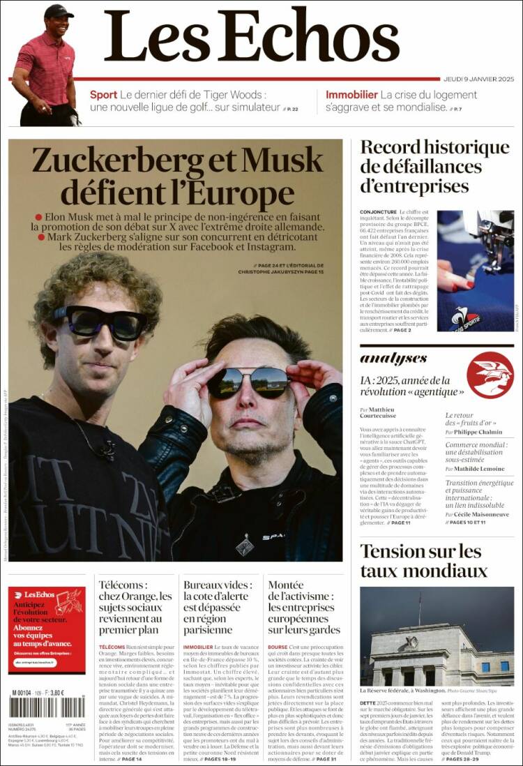 Portada de Les Echos (Francia)
