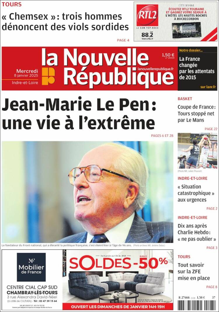 Portada de La Nouvelle Republique (Francia)