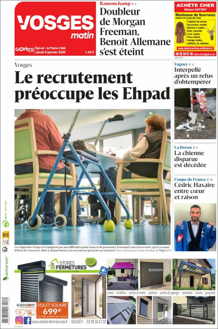 Portada de Vosges Matin (Francia)