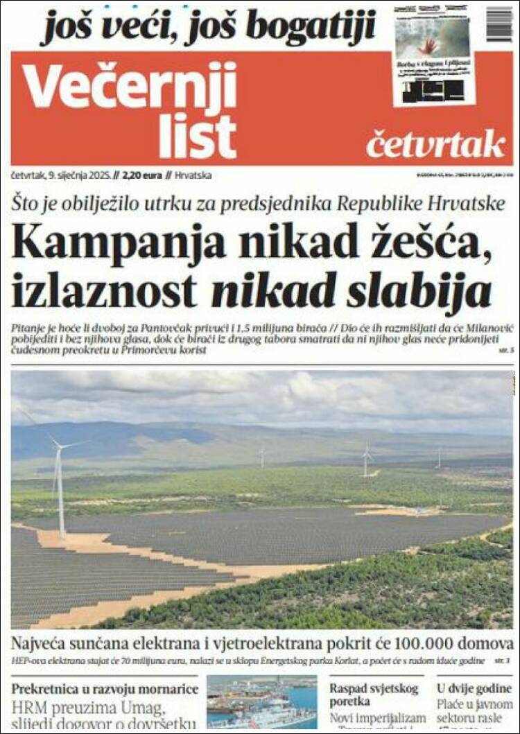 Portada de Večernji (Croacia)