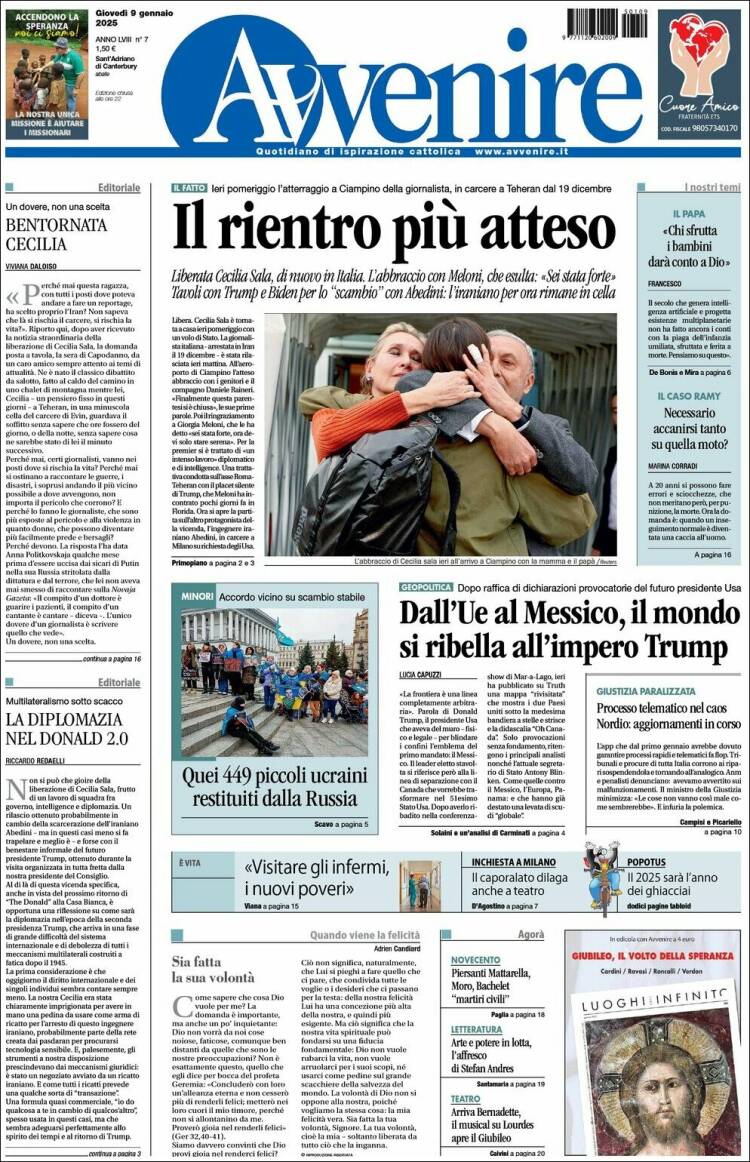 Portada de Avvenire (Italia)