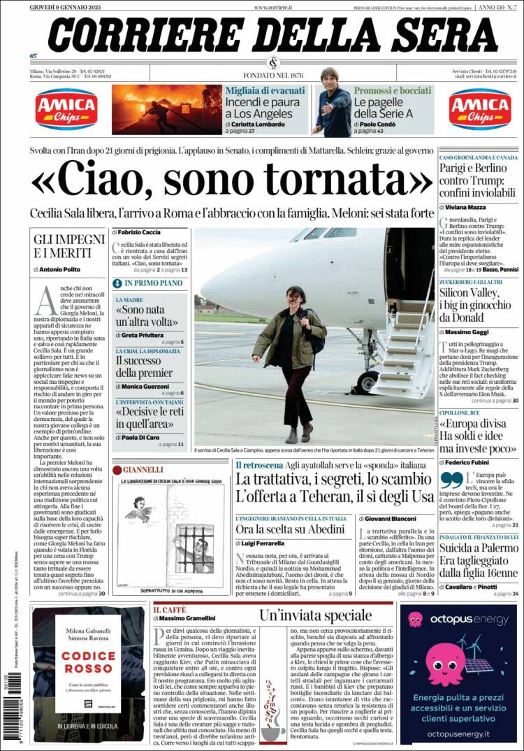 Portada de Corriere della Sera (Italia)