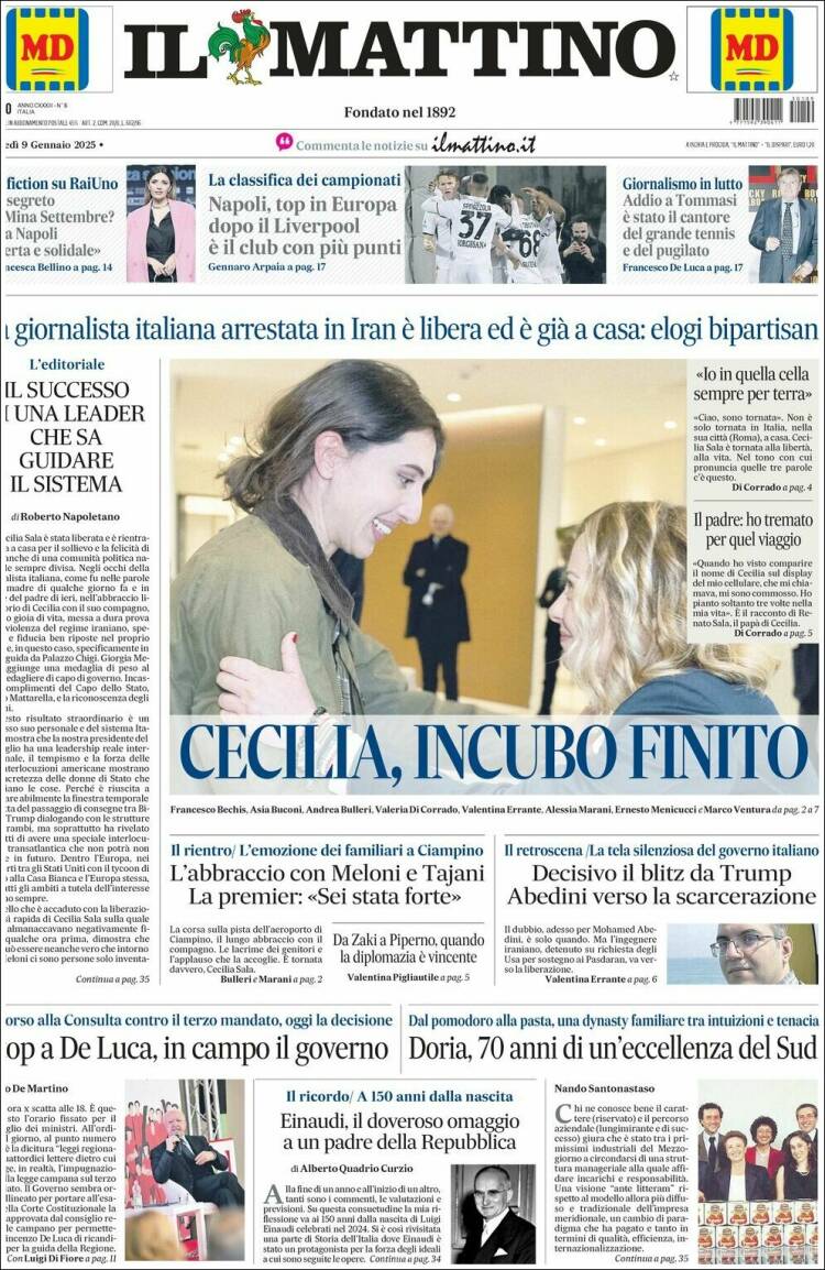 Portada de Il Mattino (Italia)