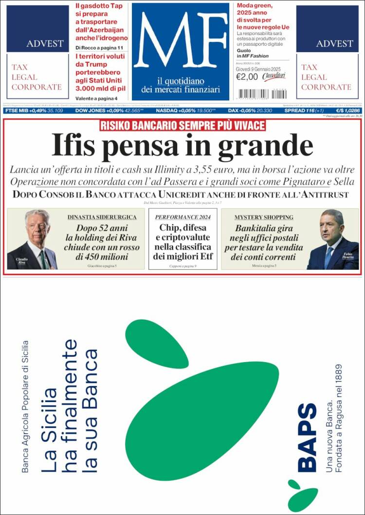 Portada de Milano Finanza (Italia)