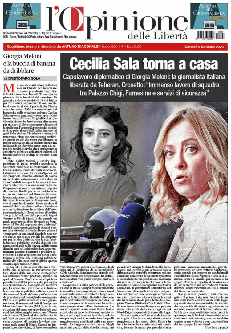 Portada de L'Opinione  delle Libertà (Italia)