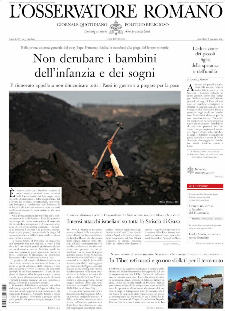 Portada de L'Osservatore Romano (Italia)