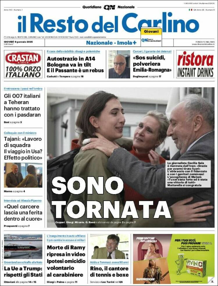 Portada de Il Resto del Carlino (Italia)