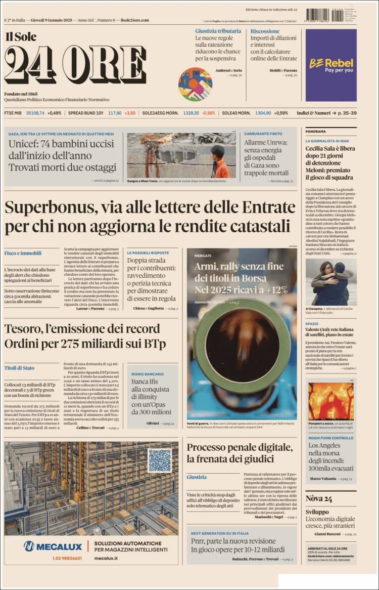 Portada de Il Sole 24 ORE (Italia)