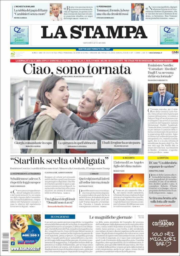 Portada de La Stampa (Italia)